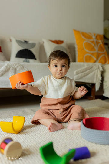 Gender-Neutral Muslin T-Shirt & Shorts Set | Off-White & Brown