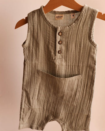 100% Muslin Romper with Pocket | Mint Green