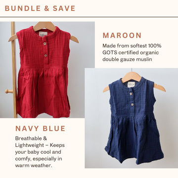 100% Organic Muslin Frocks | Maroon & Navy Blue | Set of 2
