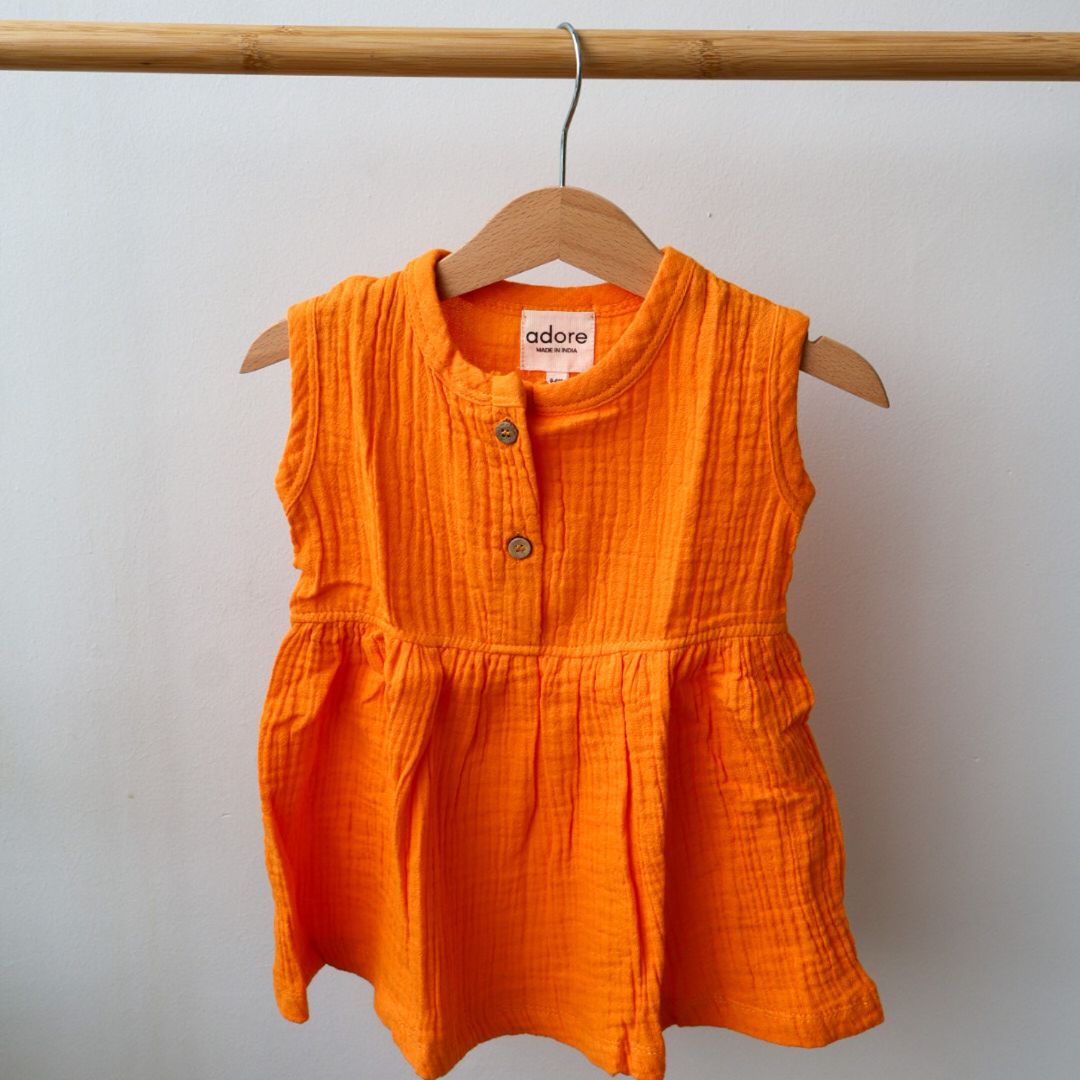 100% Organic Muslin Frock | Mustard