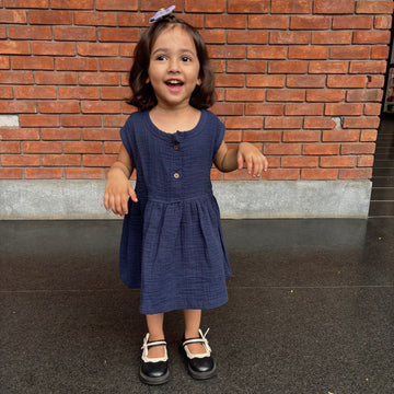 100% Organic Muslin Frock | Navy Blue