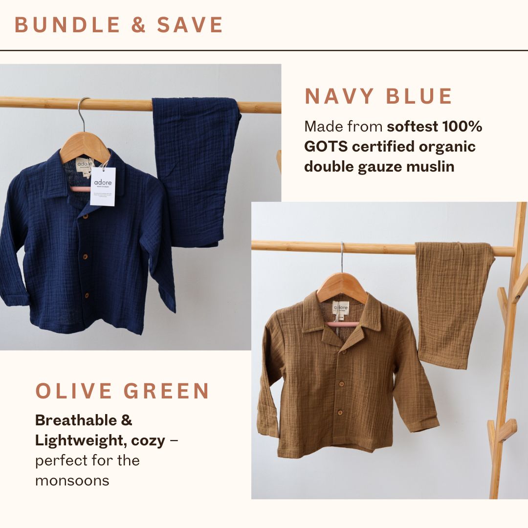 Adore – Muslin Double Gauze Organic Cotton Loungewear | Set of 2 | Cocoa Delight & Navy Blue