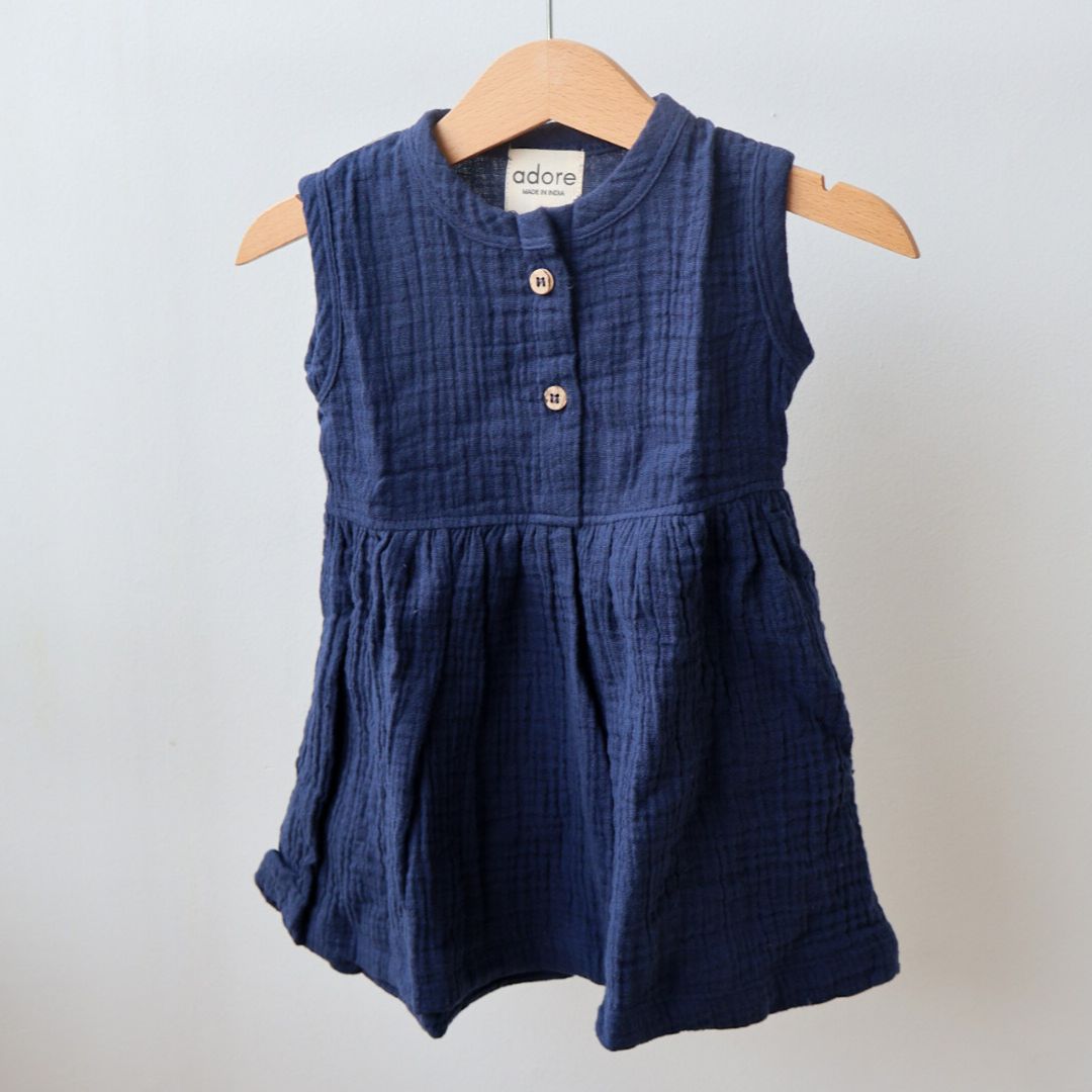 100% Organic Muslin Frock | Navy Blue