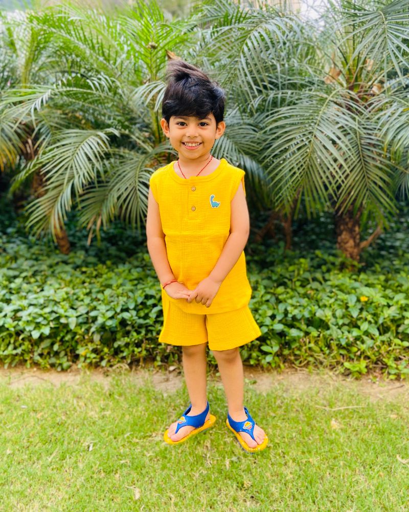 100% Organic Muslin T-Shirt & Shorts | Yellow