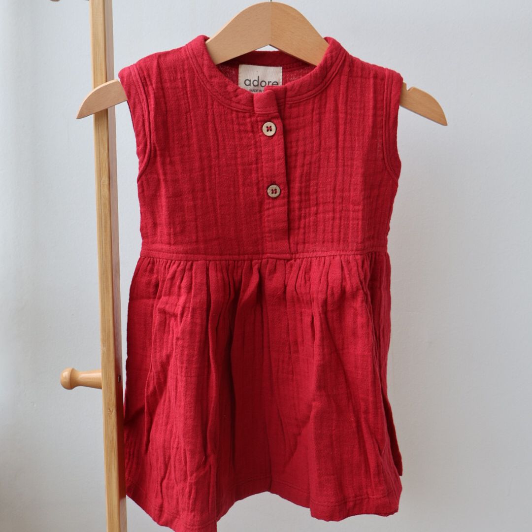 100% Organic Muslin Frock | Maroon