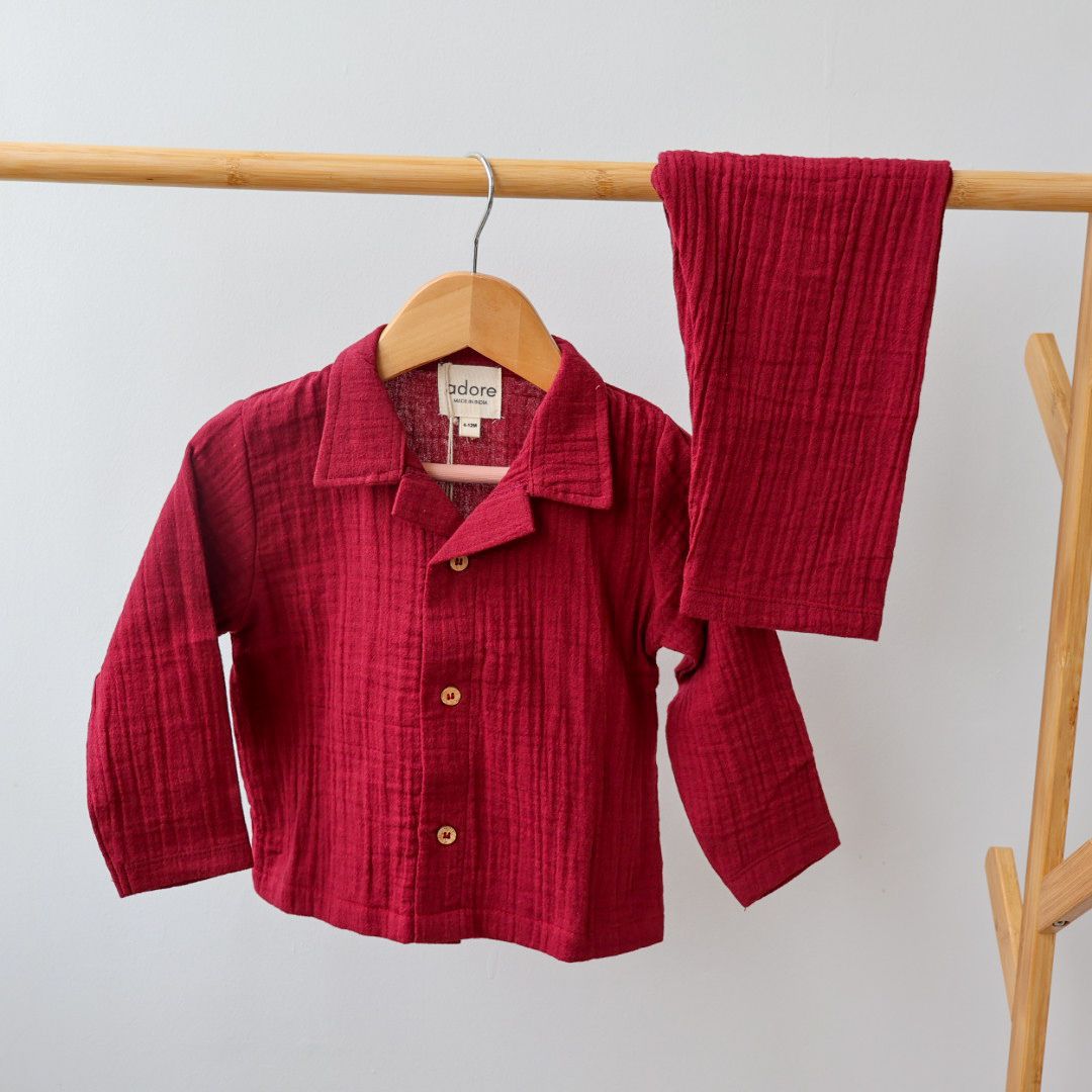 Adore – Muslin Double Gauze Organic Cotton Loungewear | Set of 2 | Maroon & Cocoa Delight