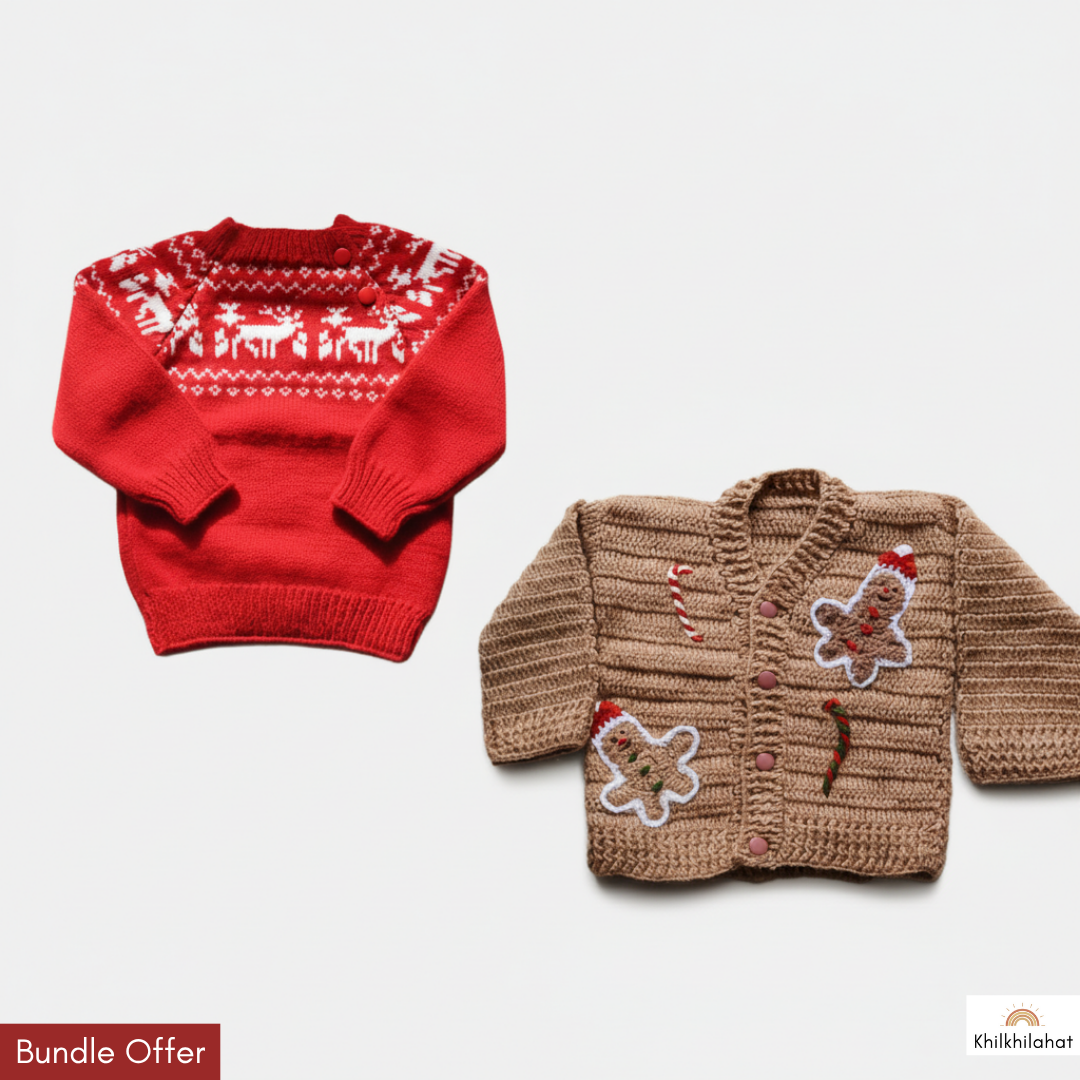 Handmade Sweater | Set of 2 | Reindeer and Gingerbread