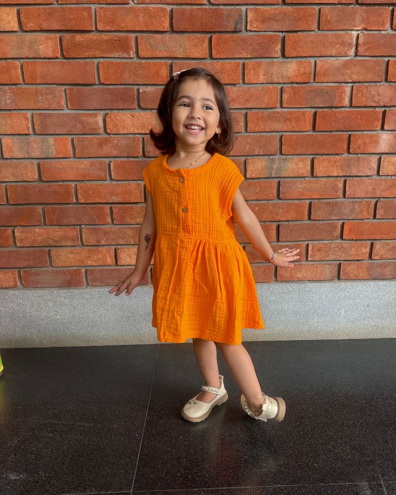 100% Organic Muslin Frock | Mustard