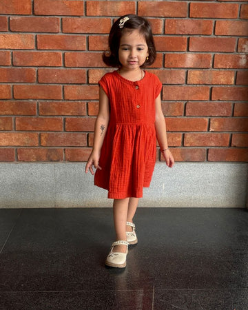 100% Organic Muslin Frock | Rust