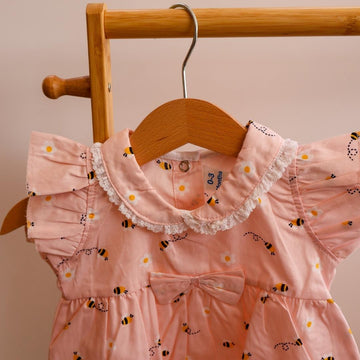 100% Cotton Baby Frock | Little Bee Adventure | Light Pink