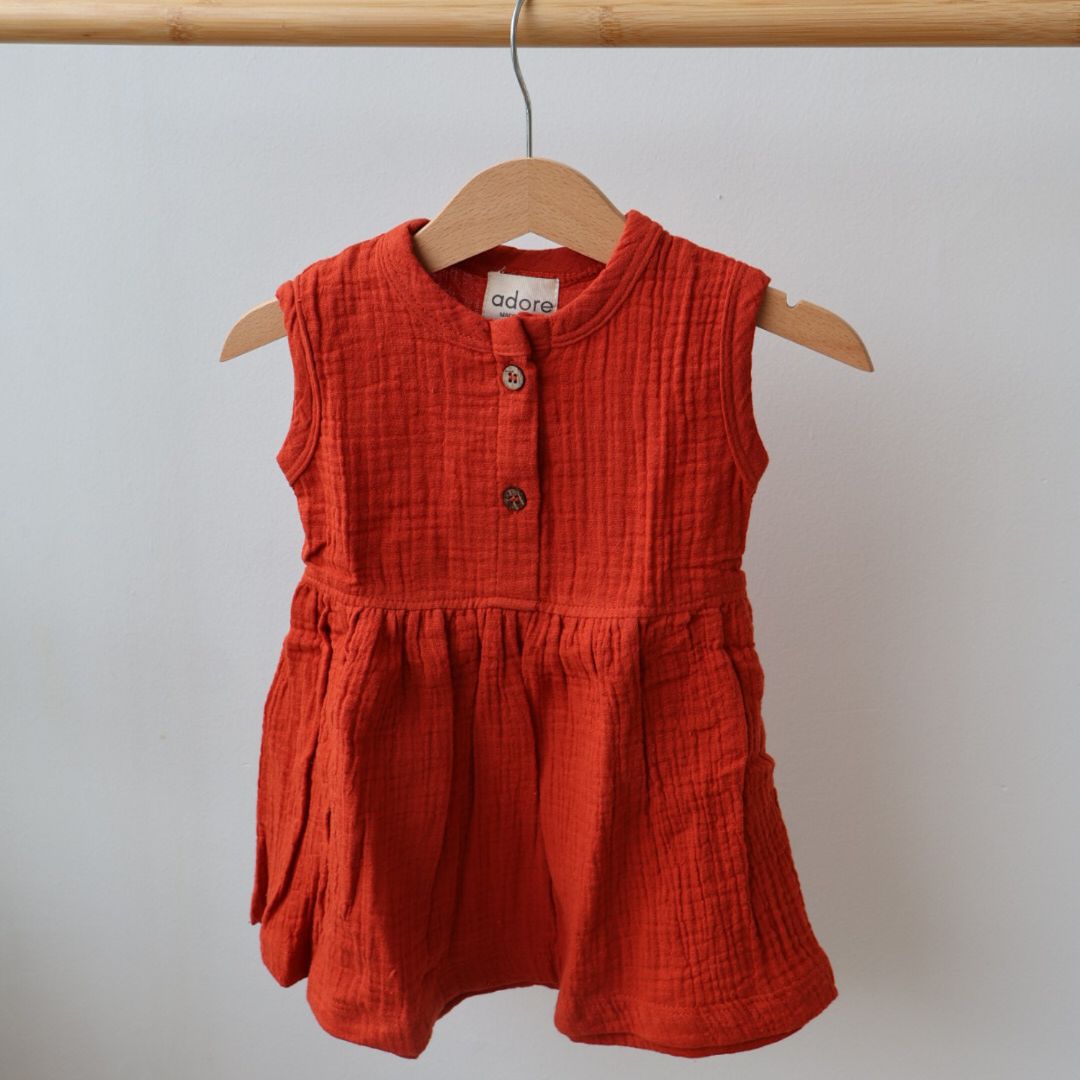 100% Organic Muslin Frock | Rust