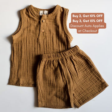 100% Organic Muslin T-Shirt & Shorts | Cocoa Delight