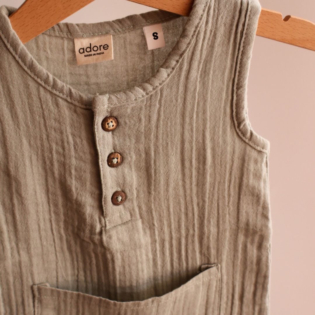 100% Muslin Romper with Pocket | Mint Green
