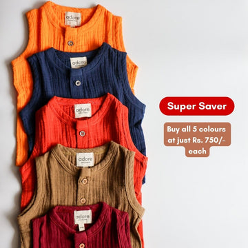 100% Organic Muslin T-Shirt & Shorts | Set of 5 Colours