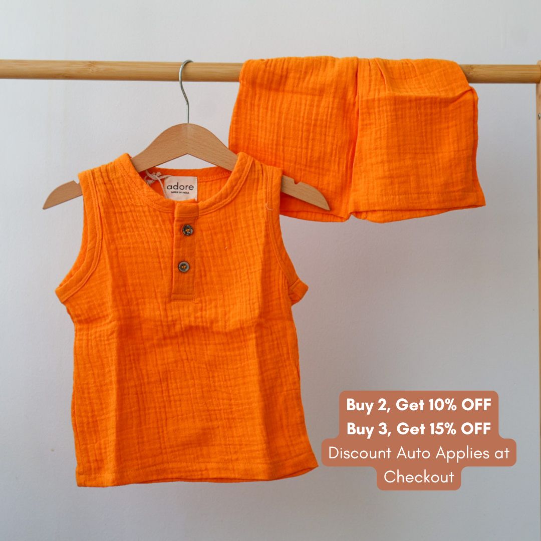 100% Organic Muslin T-Shirt & Shorts | Mustard