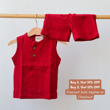 100% Organic Muslin T-Shirt & Shorts | Maroon