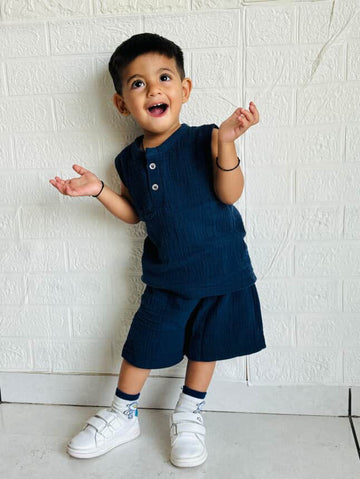 100% Organic Muslin T-Shirt & Shorts | Navy Blue