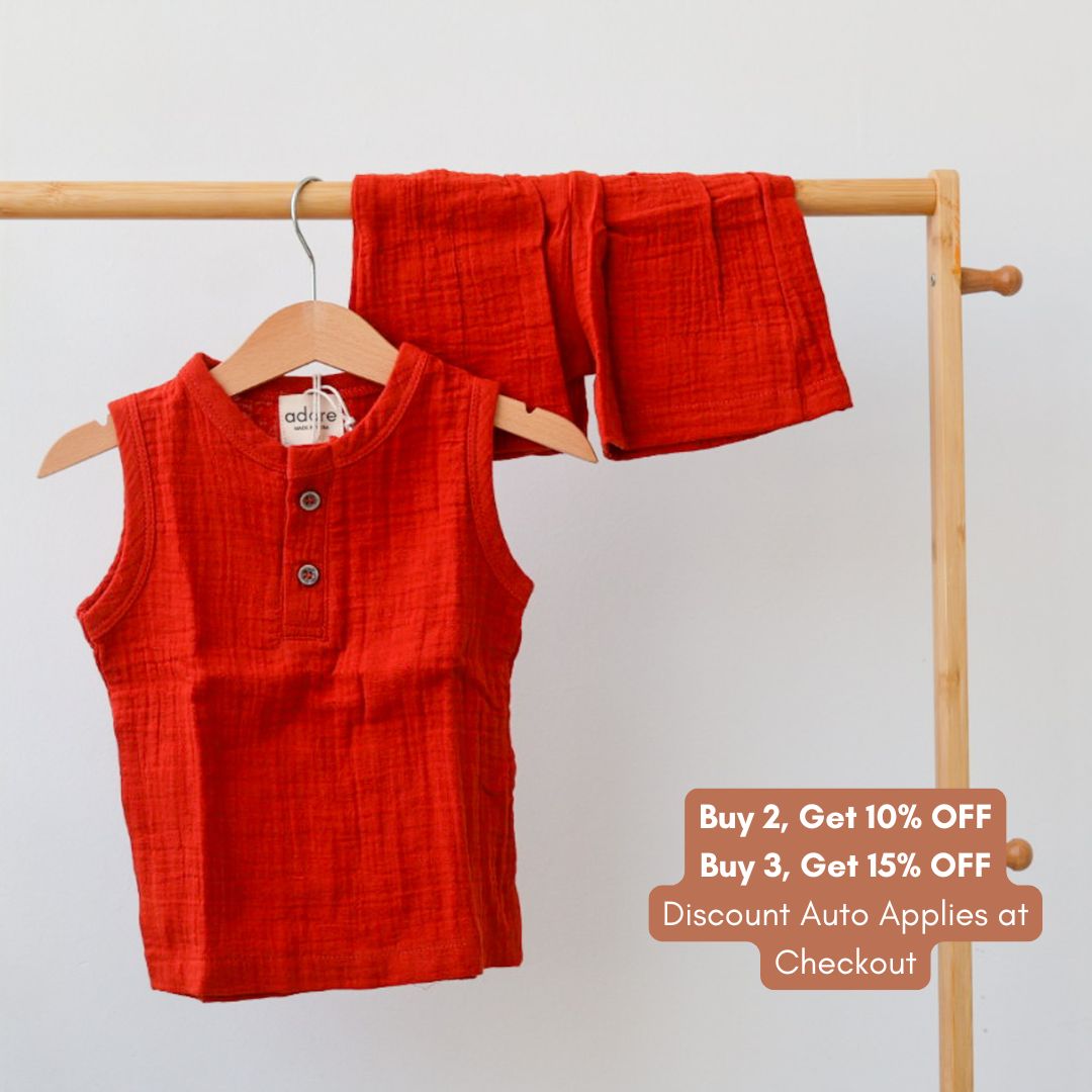 100% Organic Muslin T-Shirt & Shorts | Rust