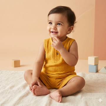 100% Organic Muslin T-Shirt & Shorts | Yellow