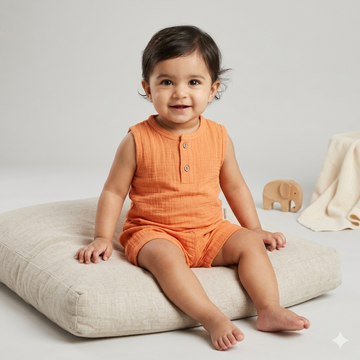 100% Organic Muslin T-Shirt & Shorts | Peach