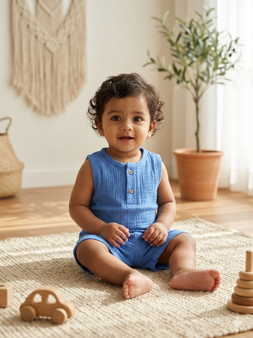 100% Organic Muslin T-Shirt & Shorts | Sky Blue
