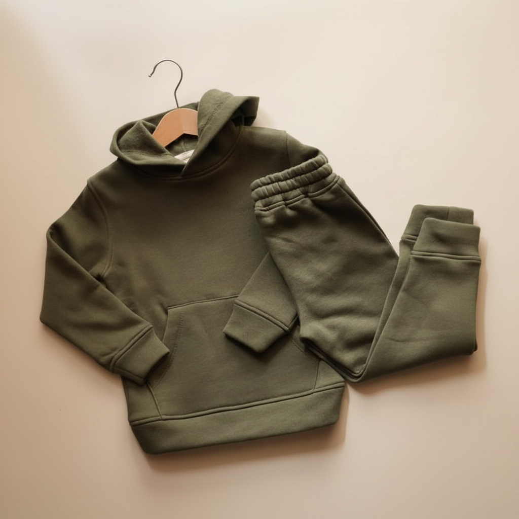Organic Hoodie and Jogger Set for Kids | Olive Green