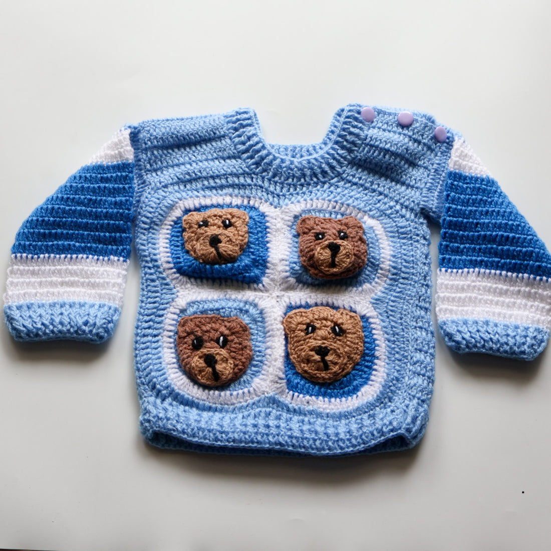 Tiny Teddy Patch Pullover | Handmade Sweater