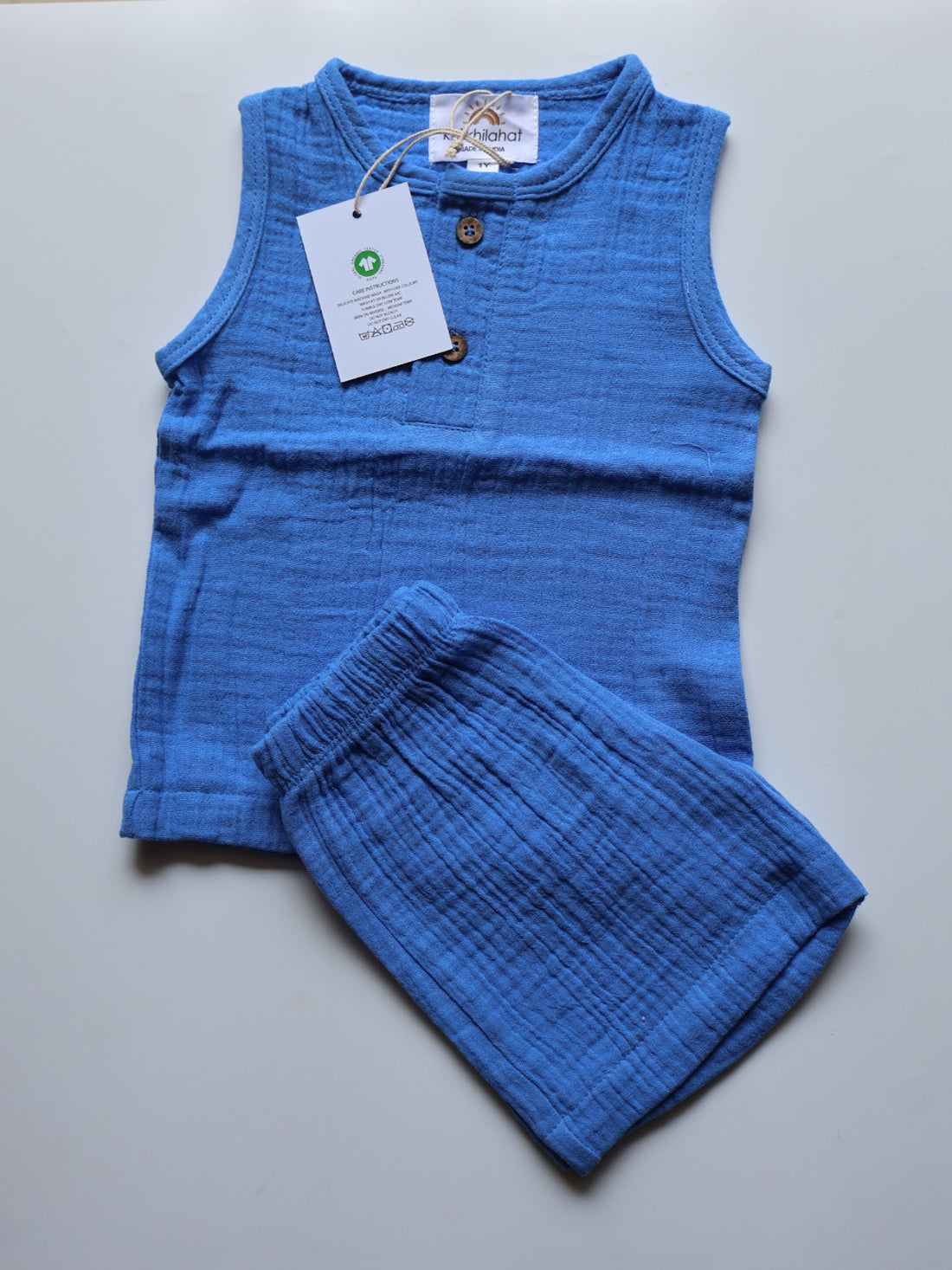 100% Organic Muslin T-Shirt & Shorts | Sky Blue