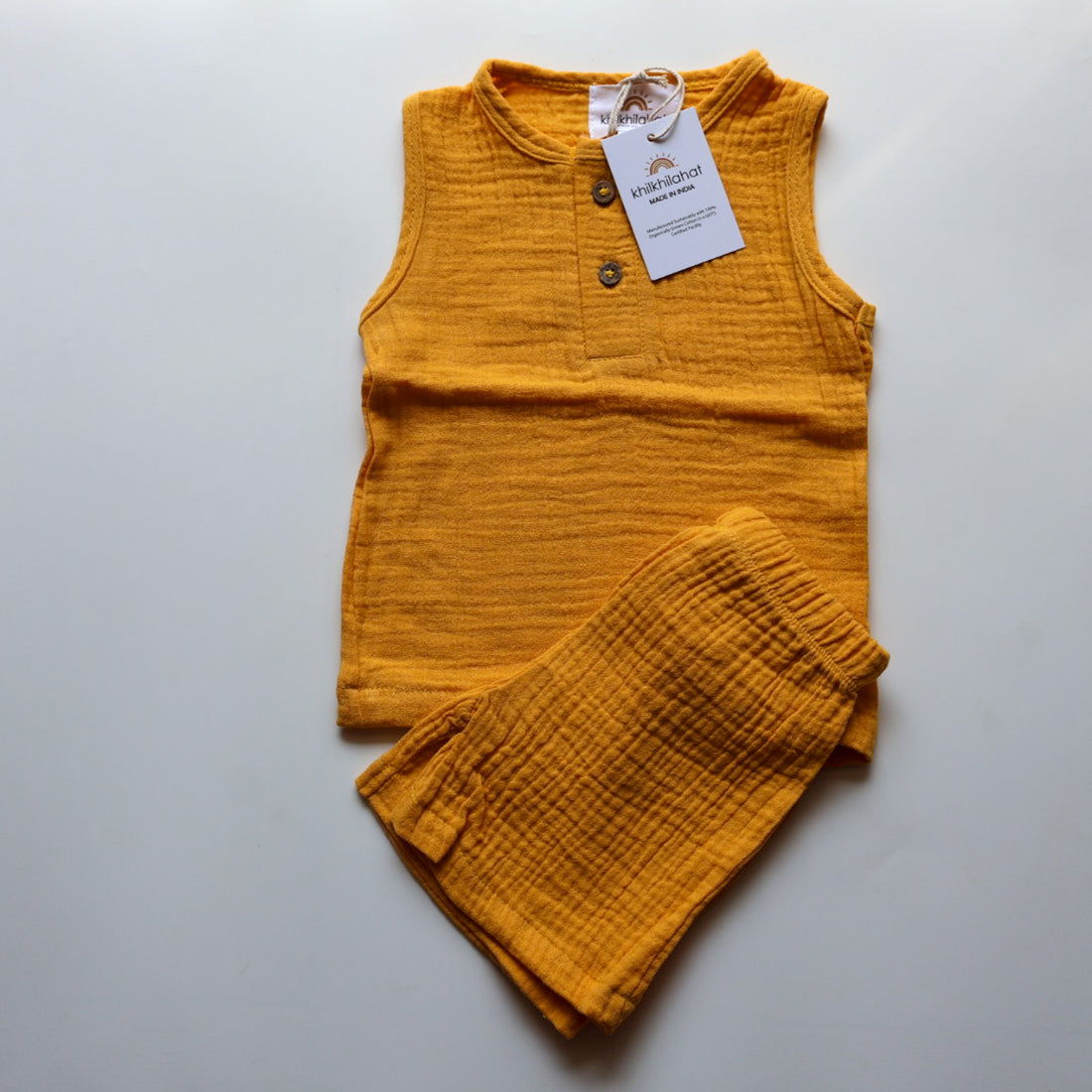 100% Organic Muslin T-Shirt & Shorts | Yellow