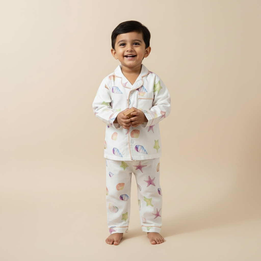 Organic Cotton Night Suit   - Ocean Pebbles