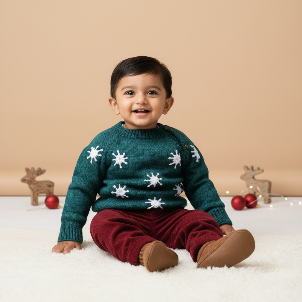 Little Snowflake Olive | Handmade Sweater